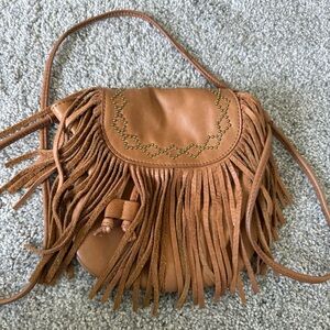 Lucky Brand tan leather fringe pouch